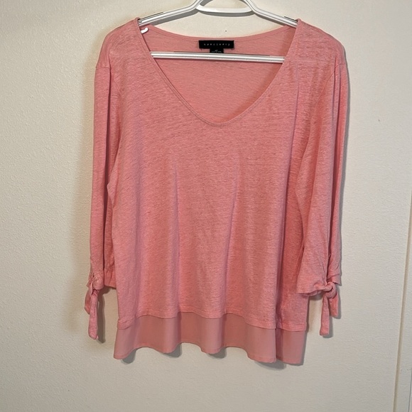 - Sanctuary  Linen Tie Sleeve Tee - Womans Size LP Soft Rose Pink - Picture 12 of 13